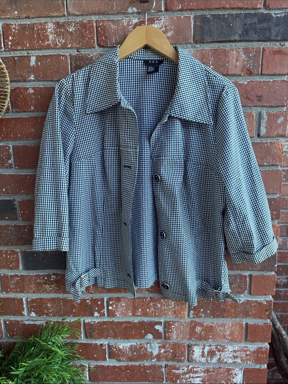 Women's Black & White Gingham Button-Front Jacket - Relaxed Blazer